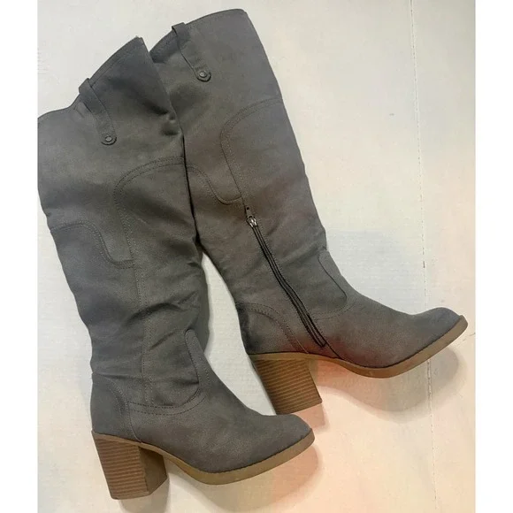 Brand Sugar Women's Platform Over Knee High Grey Faux Suede Boots Size 9 Boho - Picture 2 of 12
